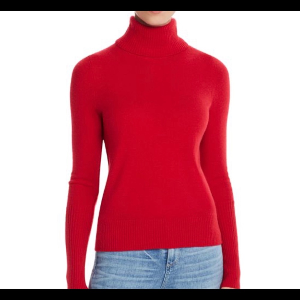 Aqua Red Cashmere Turtleneck Sweater, Size M